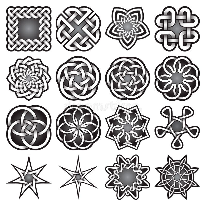 Satz abstrakte heilige Geometriesymbole in der keltischen Knotenart stock abbildung Satz abstrakte heilige Geometriesymbole in der keltischen Knotenart stock abbildung