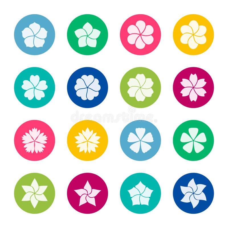Satz Blumenikonen auf Farbhintergrund, Illustration vektor abbildung Satz Blumenikonen auf Farbhintergrund, Illustration vektor abbildung