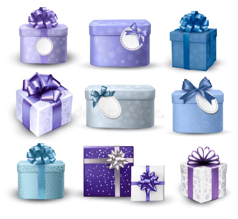 Satz bunte Geschenkboxen mit Bögen und Bändern. stock abbildung