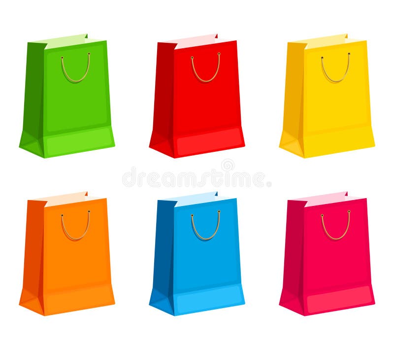 Satz buntes Geschenk oder Einkaufstaschen Auch im corel abgehobenen Betrag stock abbildung