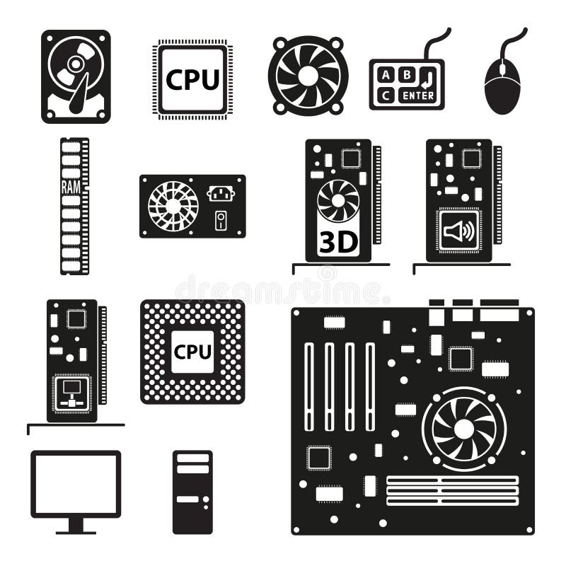Set of computer hardware icons. Vector illustration. Set of computer hardware icons. Vector illustration.