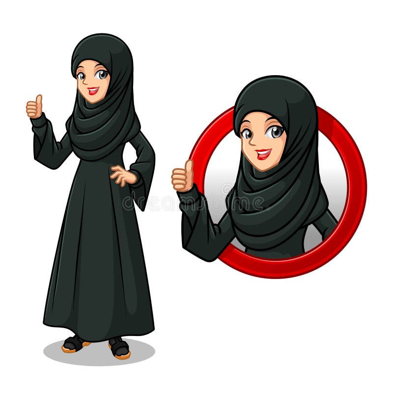 Satz der arabischen Geschäftsfrau im schwarzen Kleid innerhalb des Kreislogokonzeptes stock abbildung