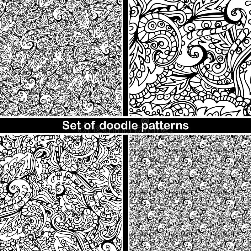 Satz des Hand gezeichneten Gekritzelmusters im Vektor Zentangle-Hintergrund Nahtlose abstrakte Beschaffenheit Ethnisches Gekritze lizenzfreie abbildung Satz des Hand gezeichneten Gekritzelmusters im Vektor Zentangle-Hintergrund Nahtlose abstrakte Beschaffenheit Ethnisches Gekritze lizenzfreie abbildung