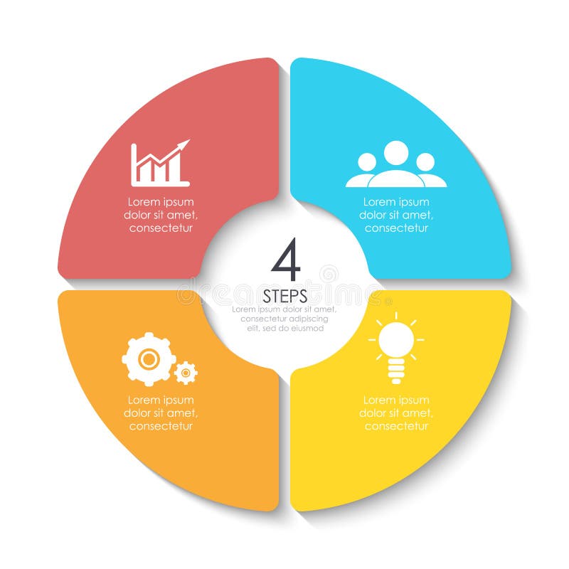 Satz des runden infographic Diagramms Kreise von 4 Elementen oder von Schritten stock abbildung Satz des runden infographic Diagramms Kreise von 4 Elementen oder von Schritten stock abbildung