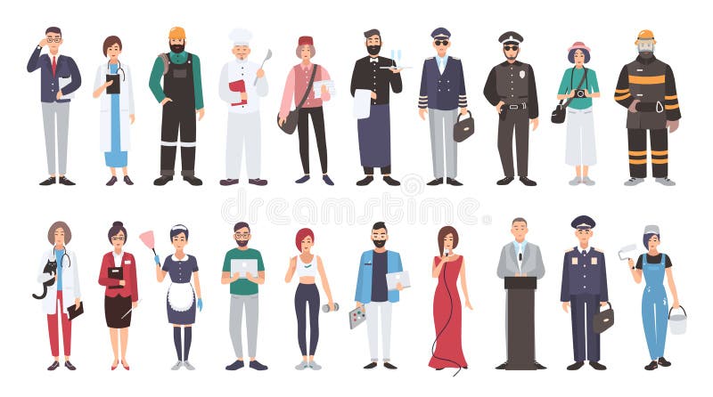 Set of different people profession. flat illustration. Manager, doctor, builder, cook, postman, waiter, pilot, policeman photographer fireman veterinarian teacher maid programmer and other. Set of different people profession. flat illustration. Manager, doctor, builder, cook, postman, waiter, pilot, policeman photographer fireman veterinarian teacher maid programmer and other