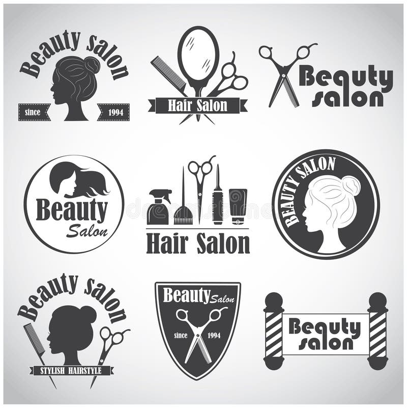 Satz des Vektoremblems, Aufkleber, Ausweis, Logos für Friseur ` s Salon
