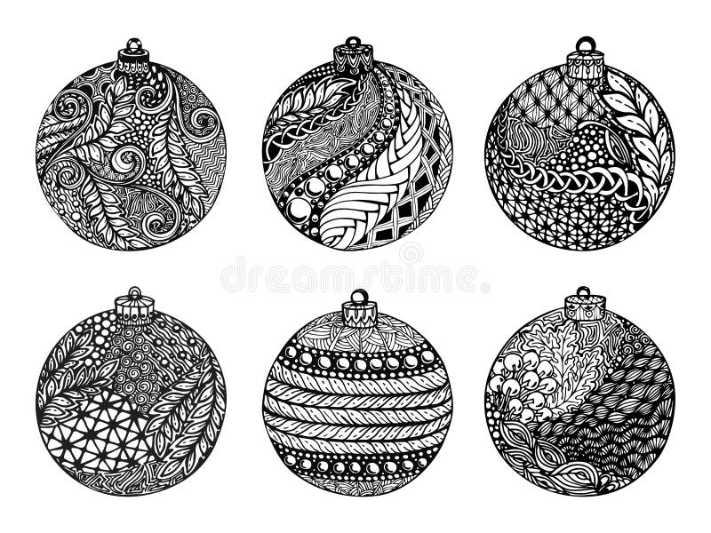 Satz des Weihnachtsballs, von Hand gezeichnet entwerfen Sie für Hintergrundfeiertags-Grußkarten und Einladungen der frohen Weihna vektor abbildung Satz des Weihnachtsballs, von Hand gezeichnet entwerfen Sie für Hintergrundfeiertags-Grußkarten und Einladungen der frohen Weihna vektor abbildung