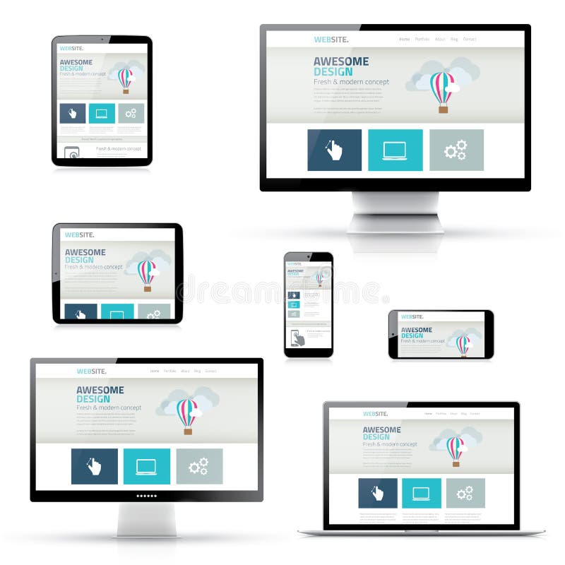 Satz entgegenkommende Website-Designe in den elektronischen Geräten Satz entgegenkommende Website-Designe in den elektronischen Geräten