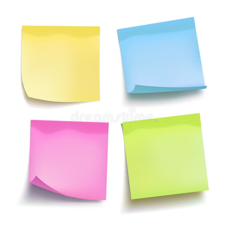 Satz Farbblätter papier Briefpapiere Vier klebrige Anmerkungen Vektor stock abbildung