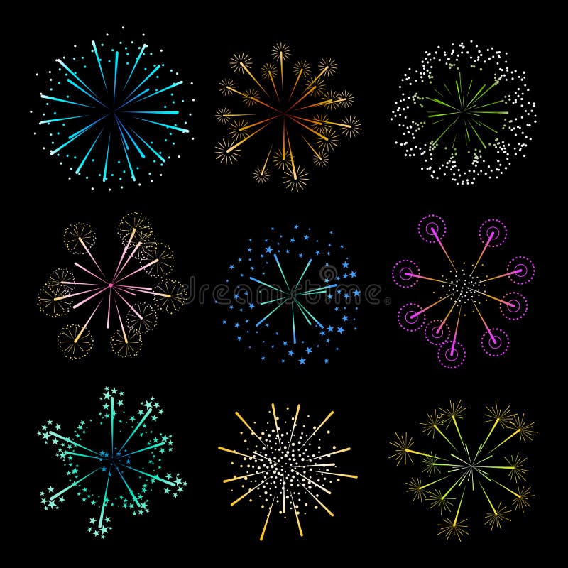 Satz Farbfeuerwerksgestaltungselemente Festliches Vektorelement für Design und Ikonen für Ausweise, Logos, Aufkleber, Website stock abbildung Satz Farbfeuerwerksgestaltungselemente Festliches Vektorelement für Design und Ikonen für Ausweise, Logos, Aufkleber, Website stock abbildung