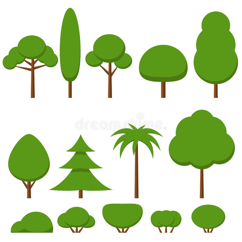 Satz flacher grüner Baum und Büsche vektor abbildung Satz flacher grüner Baum und Büsche vektor abbildung