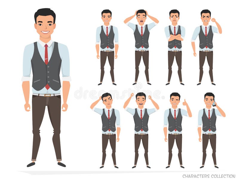 Set of emotions for asian business man.Young eastern male in a cartoon style experiences different emotions. Set of emotions for asian business man.Young eastern male in a cartoon style experiences different emotions.