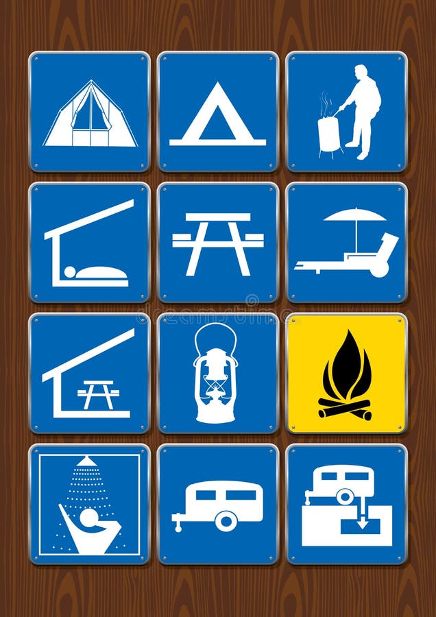 Satz Ikonen von Tätigkeiten im Freien: Zelt, Grillplatz, Schutz, Bereich essend, Laterne, Lagerfeuer, Dusche, Anhänger vektor abbildung Satz Ikonen von Tätigkeiten im Freien: Zelt, Grillplatz, Schutz, Bereich essend, Laterne, Lagerfeuer, Dusche, Anhänger vektor abbildung