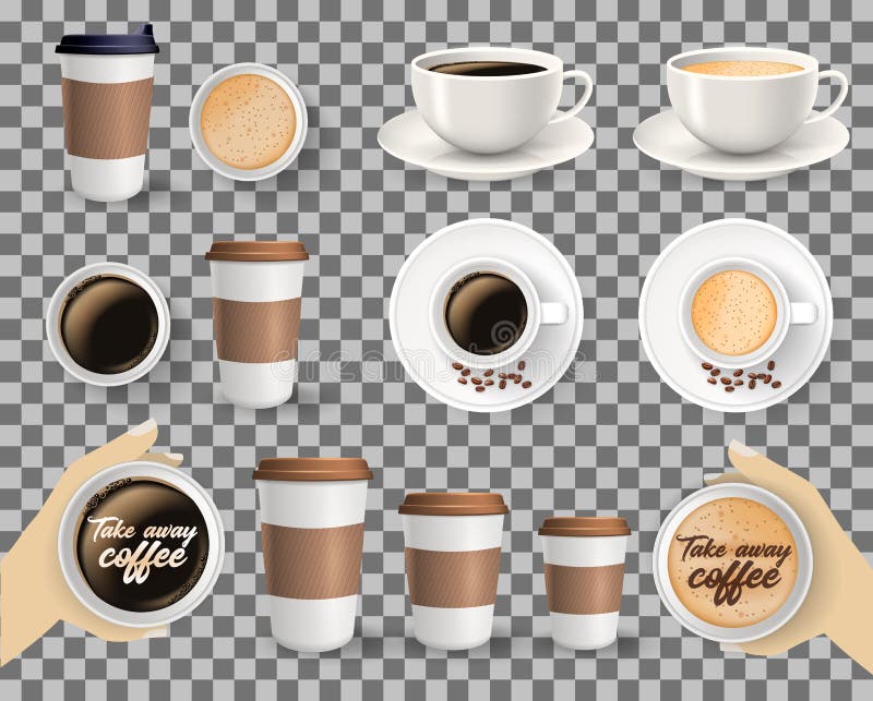 Satz Kaffeetassen auf transparentem Hintergrund stock abbildung Satz Kaffeetassen auf transparentem Hintergrund stock abbildung