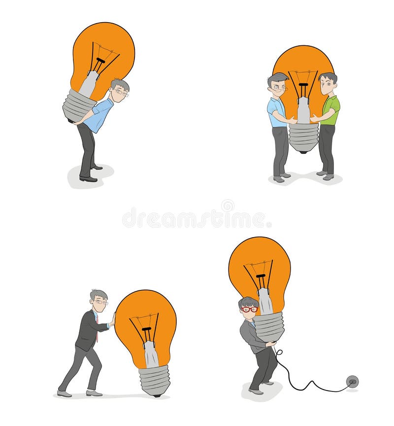 Satz kleine Leute, die eine Lampe halten Geschäftskonzeptideen Vektor stock abbildung Satz kleine Leute, die eine Lampe halten Geschäftskonzeptideen Vektor stock abbildung