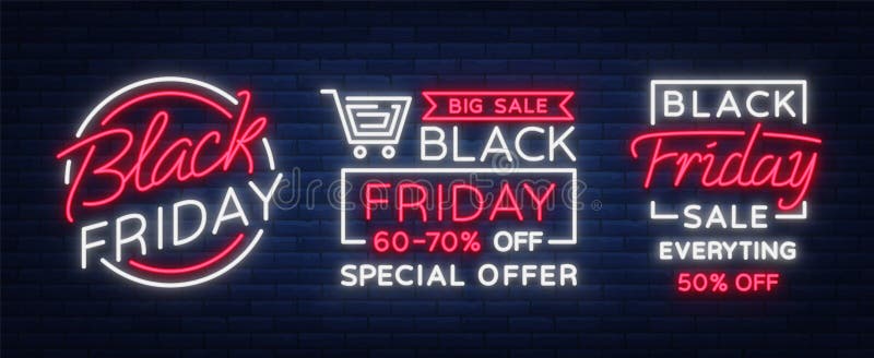 Satz Leuchtreklamen, Poster, Broschüren auf dem Black Friday-Verkauf vektor abbildung Satz Leuchtreklamen, Poster, Broschüren auf dem Black Friday-Verkauf vektor abbildung