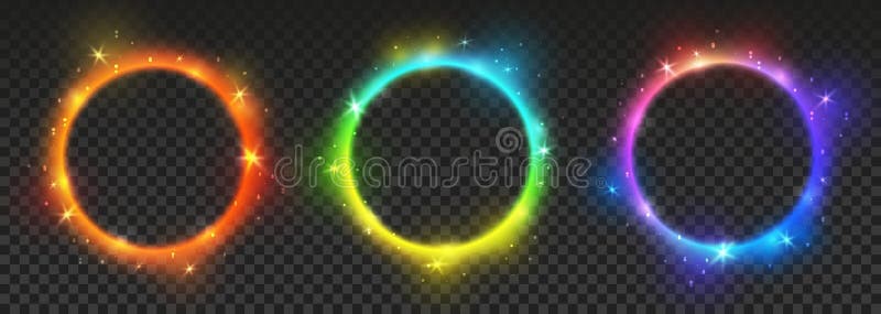 Satz Light Farbneonkreise mit transparenten Auswirkungen- brillante Rundenrahmen des Vektors für Ihren Design lizenzfreie abbildung