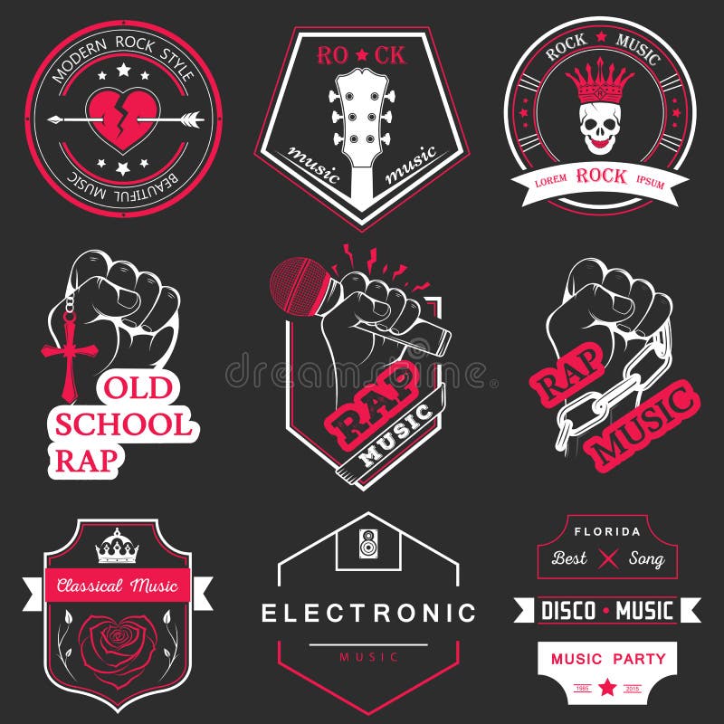 Satz Logos und Ausweismusik stock abbildung Satz Logos und Ausweismusik stock abbildung