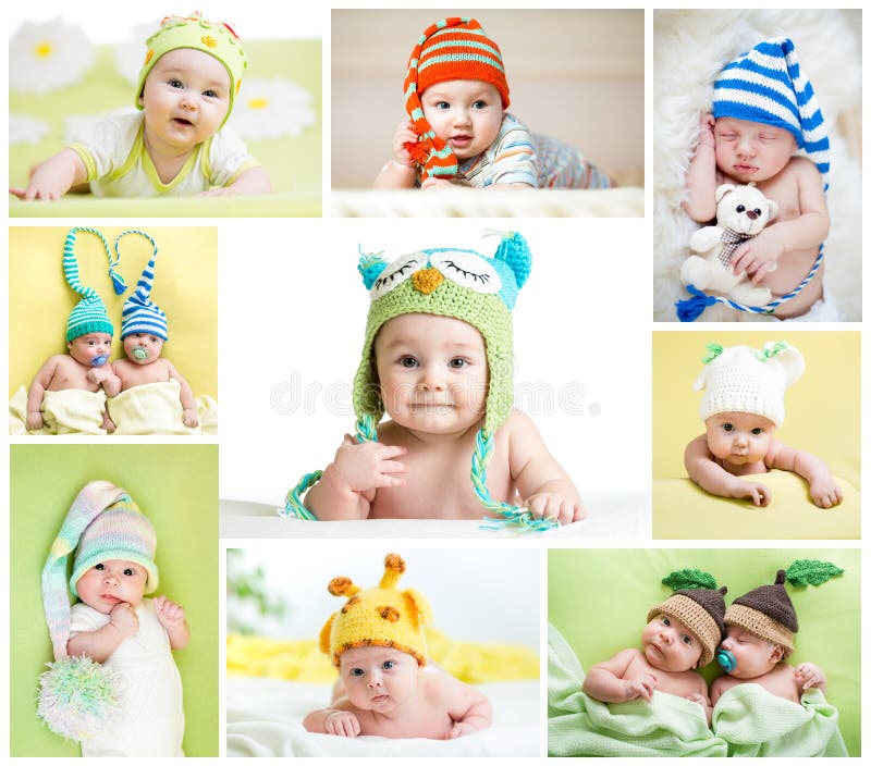Satz lustige Babys oder Kinder weared in den Hüten lizenzfreie stockfotos Satz lustige Babys oder Kinder weared in den Hüten lizenzfreie stockfotos
