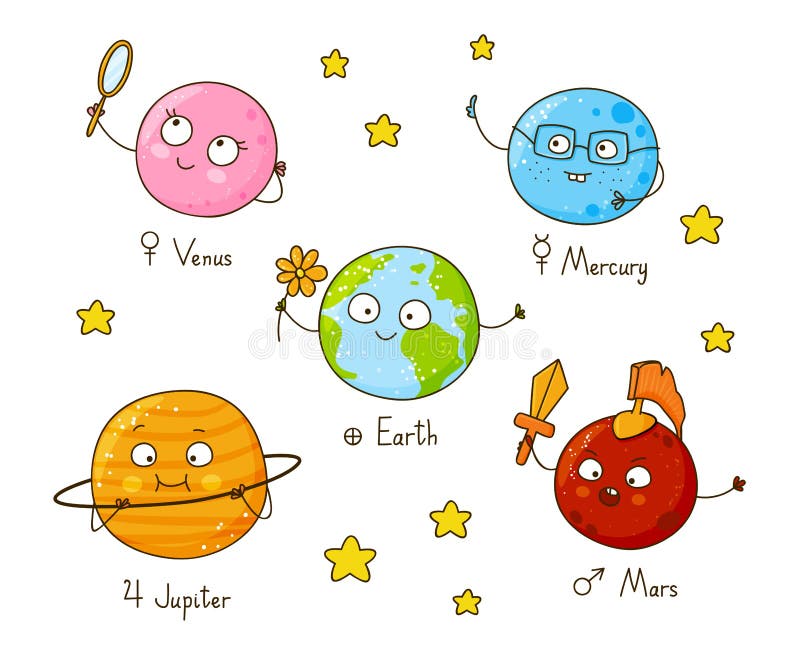 Set of cute cartoon planets. Set of cute cartoon planets