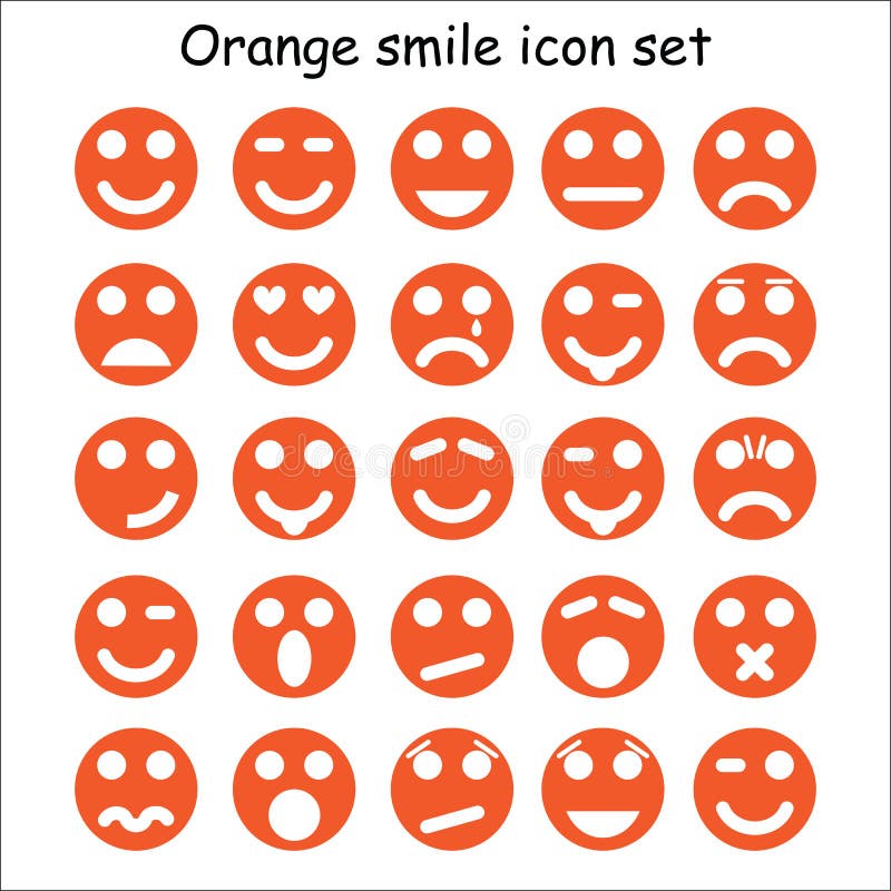 Satz orange Emoticons vektor abbildung. Illustration von emoticons