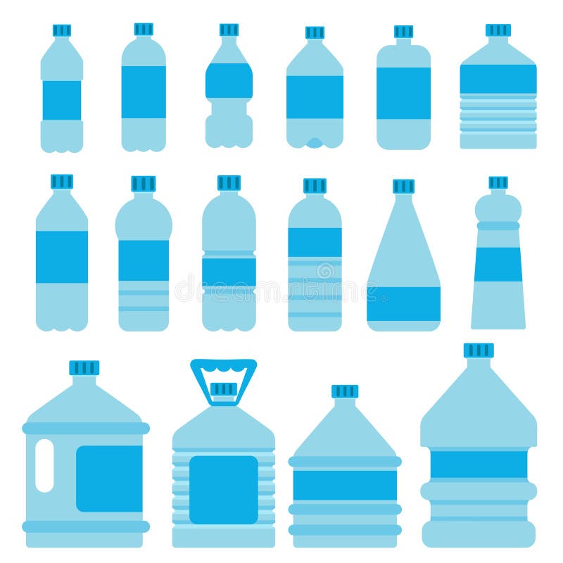 Satz Plastikflaschen für Wasser Vektorbilder in der flachen Art stock abbildung