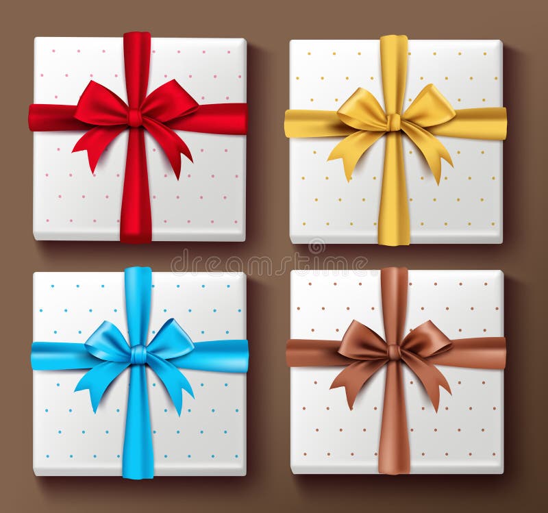 Satz realistische bunte Geschenkboxen 3D mit Mustern vektor abbildung