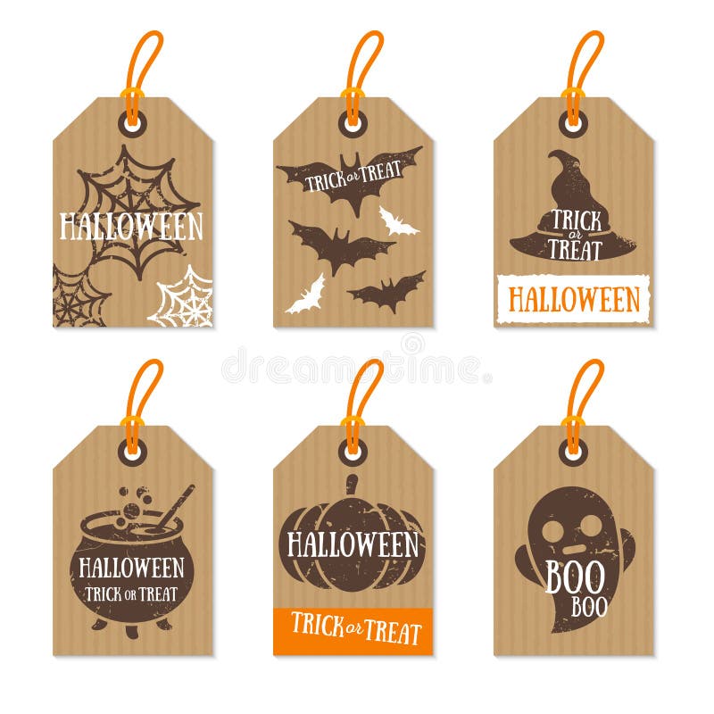 Satz Retro- Halloween-Geschenks etikettiert Pappbeschaffenheit vektor abbildung Satz Retro- Halloween-Geschenks etikettiert Pappbeschaffenheit vektor abbildung