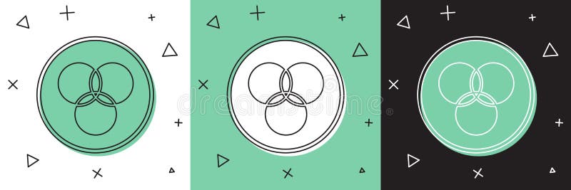 Satz rgb und cmyk Farbmischende Symbol isoliert auf weißem und grünem schwarzen Hintergrund. Vektor stock abbildung