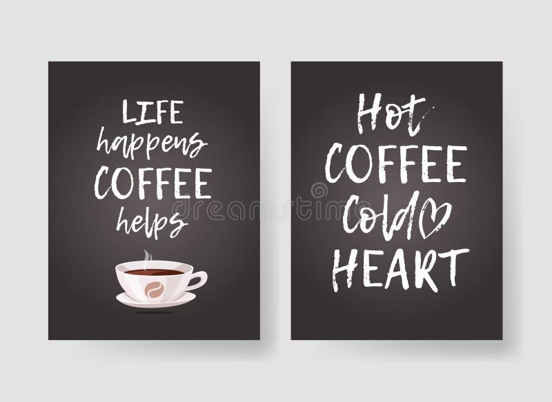 Satz Schablonen für Karten mit positivem Text über Kaffee Hand gezeichnete Vektormusterbroschüren und -beschriftung zitieren stock abbildung Satz Schablonen für Karten mit positivem Text über Kaffee Hand gezeichnete Vektormusterbroschüren und -beschriftung zitieren stock abbildung