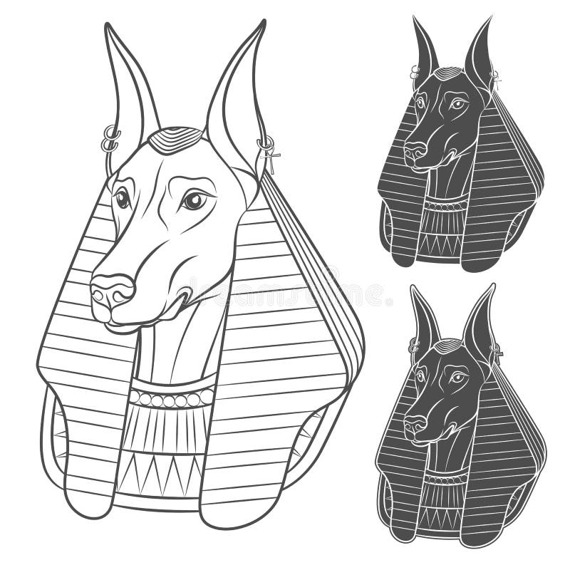 Satz Schwarzweiss-Bilder mit Anubis vektor abbildung Satz Schwarzweiss-Bilder mit Anubis vektor abbildung