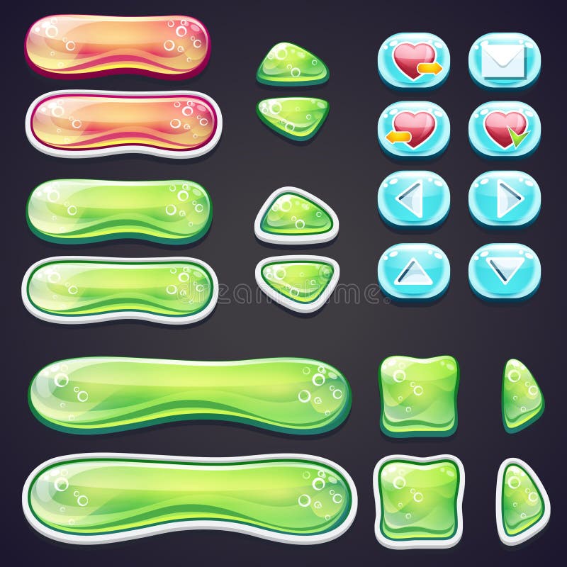 Satz schöne glatte Knöpfe für Spiel und Webdesign stock abbildung Satz schöne glatte Knöpfe für Spiel und Webdesign stock abbildung