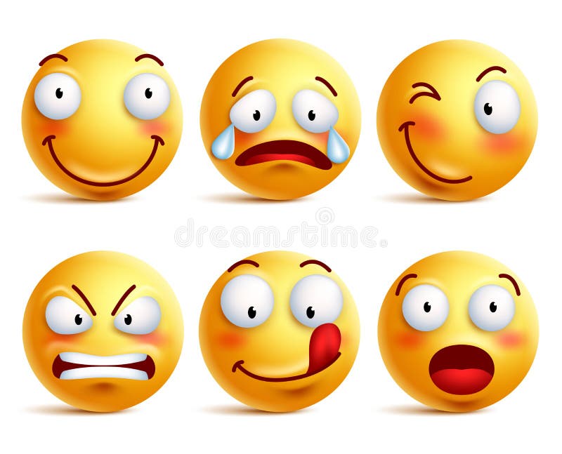 Satz smileygesichtsikonen oder gelbe Emoticons mit verschiedenen Gesichtsausdrücken