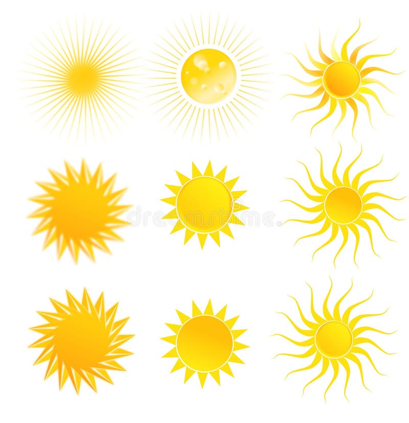 Illustration of set of suns isolated on a white background. Illustration of set of suns isolated on a white background