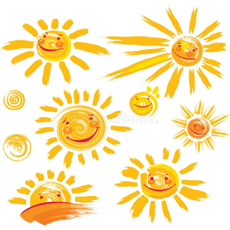 Satz Sonnensymbole mit Lächeln vektor abbildung Satz Sonnensymbole mit Lächeln vektor abbildung