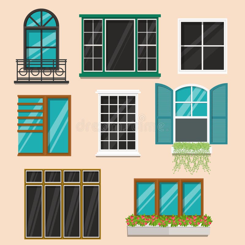 Satz verschiedene bunte Fenster Flache Artvektorillustration vektor abbildung