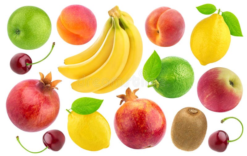 Satz verschiedene ganze Früchte und Beeren lokalisiert auf weißem Hintergrund lizenzfreie stockfotografie Satz verschiedene ganze Früchte und Beeren lokalisiert auf weißem Hintergrund lizenzfreie stockfotografie
