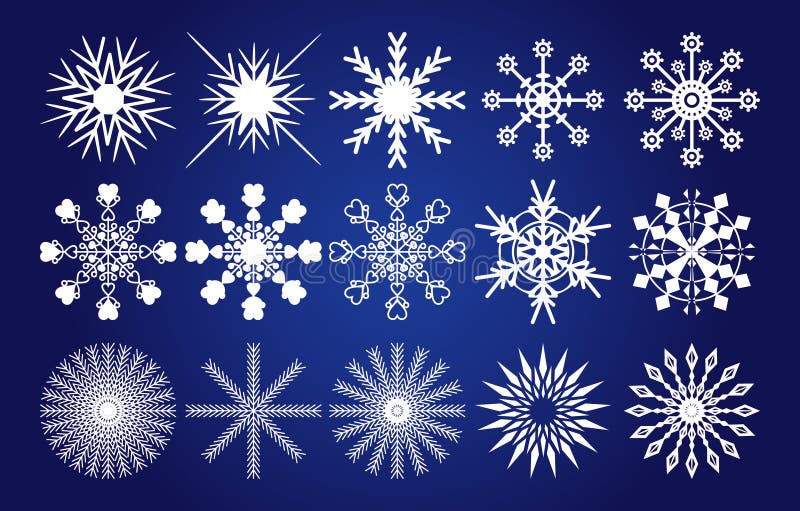 Satz verschiedene Schneeflocken auf blauem Steigungshintergrund vektor abbildung