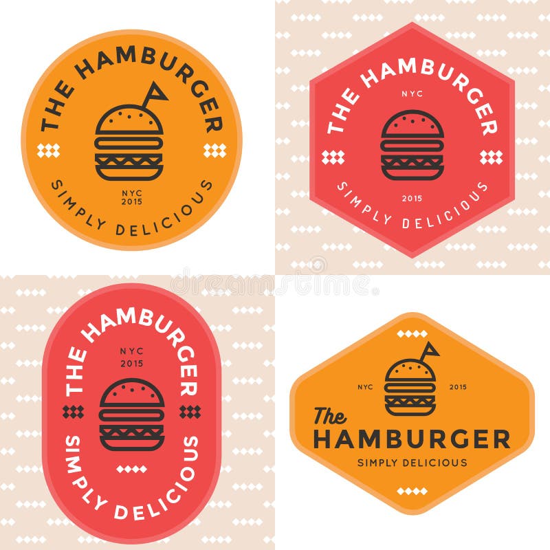 Satz von Ausweisen, von Fahne, von Aufklebern und von Logo für Hamburger, Burgershop Einfaches und minimales Design