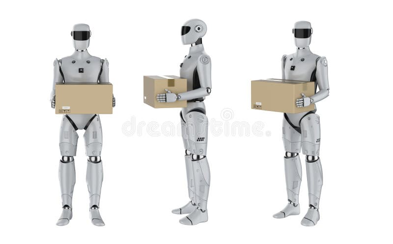 Satz von Cyborgs oder Robotern der künstlichen Intelligenz mit Box stock abbildung