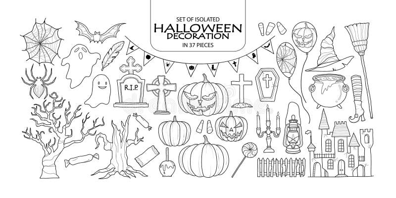 Satz von Halloween-Dekoration in 37 Stücken lizenzfreie abbildung Satz von Halloween-Dekoration in 37 Stücken lizenzfreie abbildung