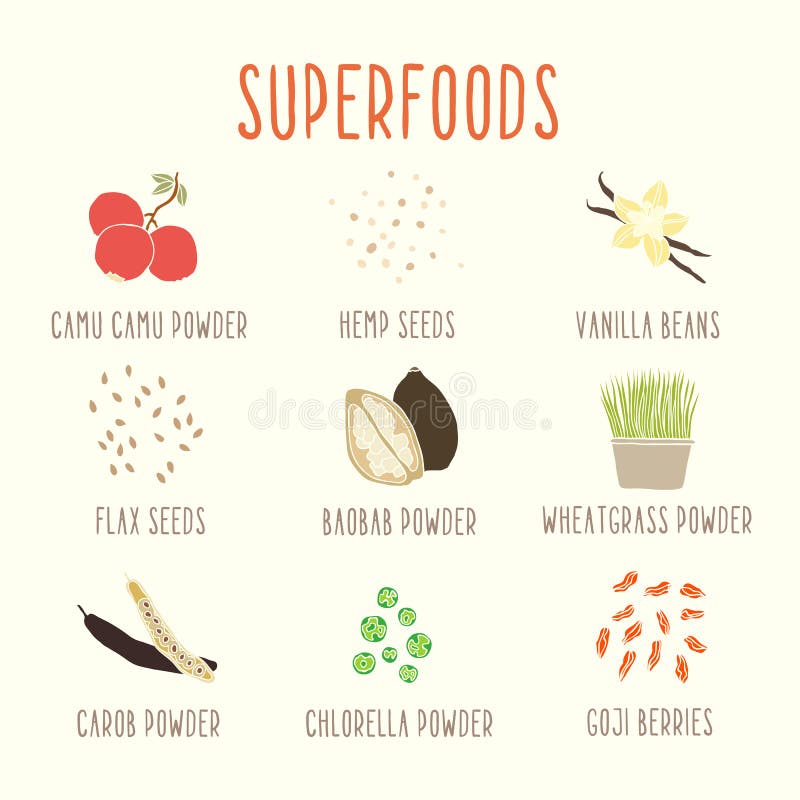 Satz von superfoods Teil 1 lizenzfreie abbildung Satz von superfoods Teil 1 lizenzfreie abbildung