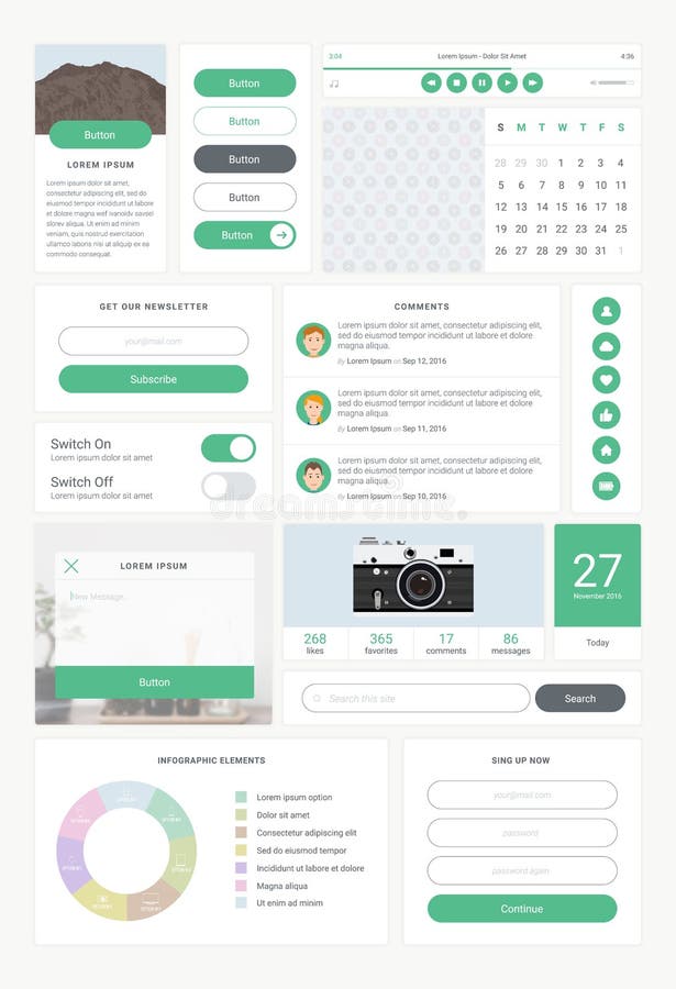Satz von UI- und UX-Ausrüstung Elemente Benutzerschnittstelle für Websiteentwicklung, bewegliche Anwendung, APP-Design lizenzfreie abbildung Satz von UI- und UX-Ausrüstung Elemente Benutzerschnittstelle für Websiteentwicklung, bewegliche Anwendung, APP-Design lizenzfreie abbildung
