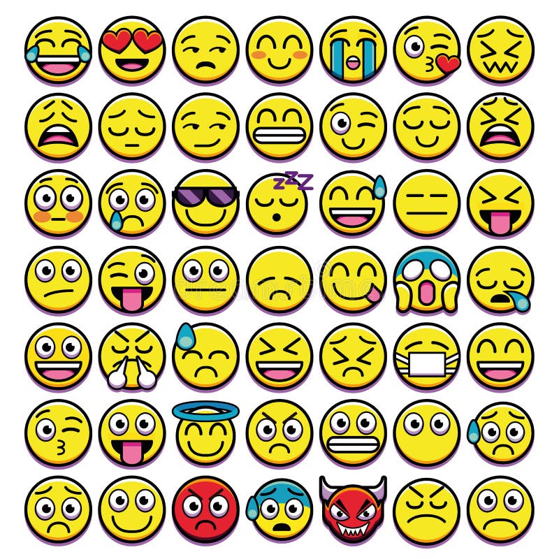 Satz Von Verschiedenen 110 Emojis Lokalisiert Auf Weißem Hintergrund Stock  Abbildung - Illustration von sprache, element: 74737786