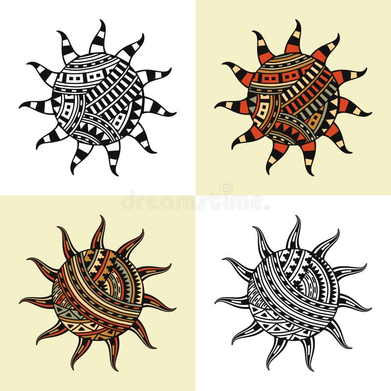 Vector set of four suns with ethnic decoration. Vector set of four suns with ethnic decoration