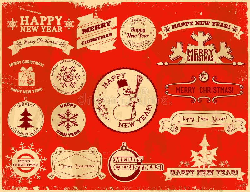 Satz Weihnachtsweinleseaufkleber vektor abbildung Satz Weihnachtsweinleseaufkleber vektor abbildung