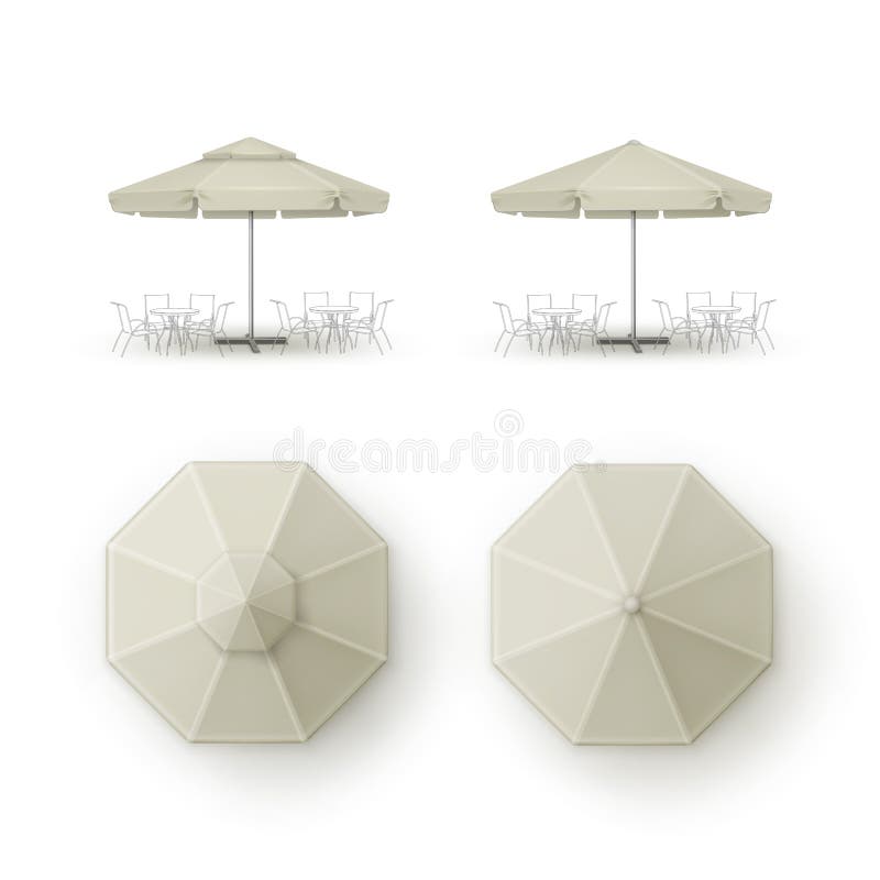 Satz weißes beige leeres Patio-Markt-Strand-Café-Bar-Restaurant-im Freien des runden Regenschirm-Sonnenschirmes auf Hintergrund lizenzfreie abbildung Satz weißes beige leeres Patio-Markt-Strand-Café-Bar-Restaurant-im Freien des runden Regenschirm-Sonnenschirmes auf Hintergrund lizenzfreie abbildung