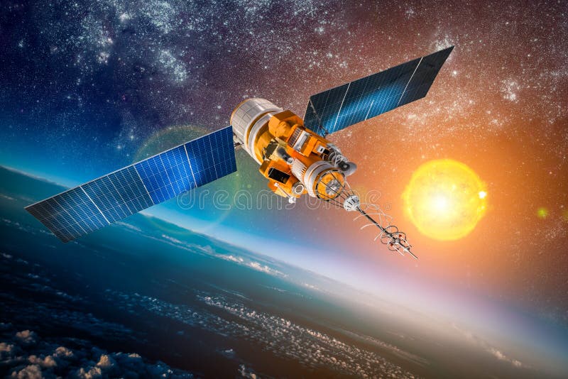 Satélite del espacio sobre la tierra del planeta foto de archivo Satélite del espacio sobre la tierra del planeta foto de archivo