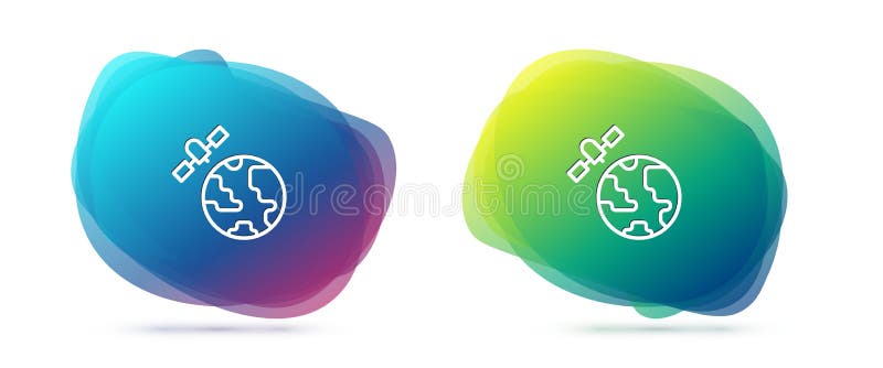 Set line Artificial satellites orbiting the planet Earth in outer space icon isolated on white background. Communication, navigation concept. Abstract banner with liquid shapes. Vector. Set line Artificial satellites orbiting the planet Earth in outer space icon isolated on white background. Communication, navigation concept. Abstract banner with liquid shapes. Vector.