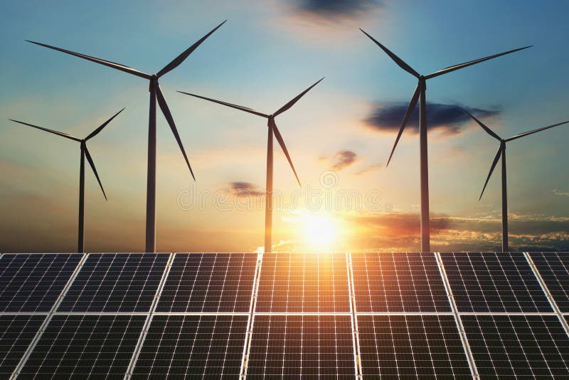 saubere Energie des Konzeptes Windkraftanlage und Sonnenkollektor in den sunris